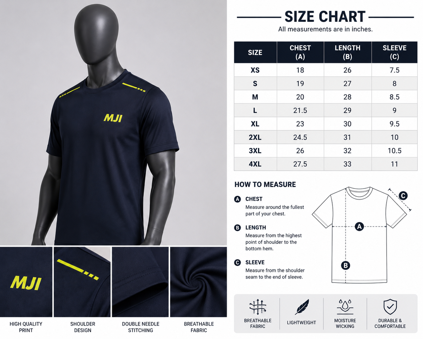 Men's Navy Sports T-Shirt – Custom Training & Teamwear Shirt - Image 4