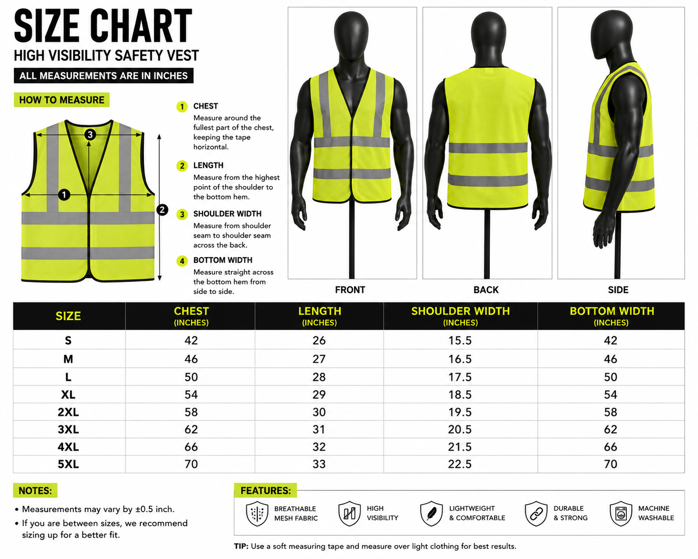 Men's High Visibility Safety Vest – Reflective Workwear Vest - Image 5