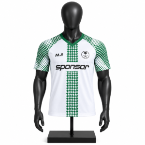 Custom football jersey with white and green teamwear design