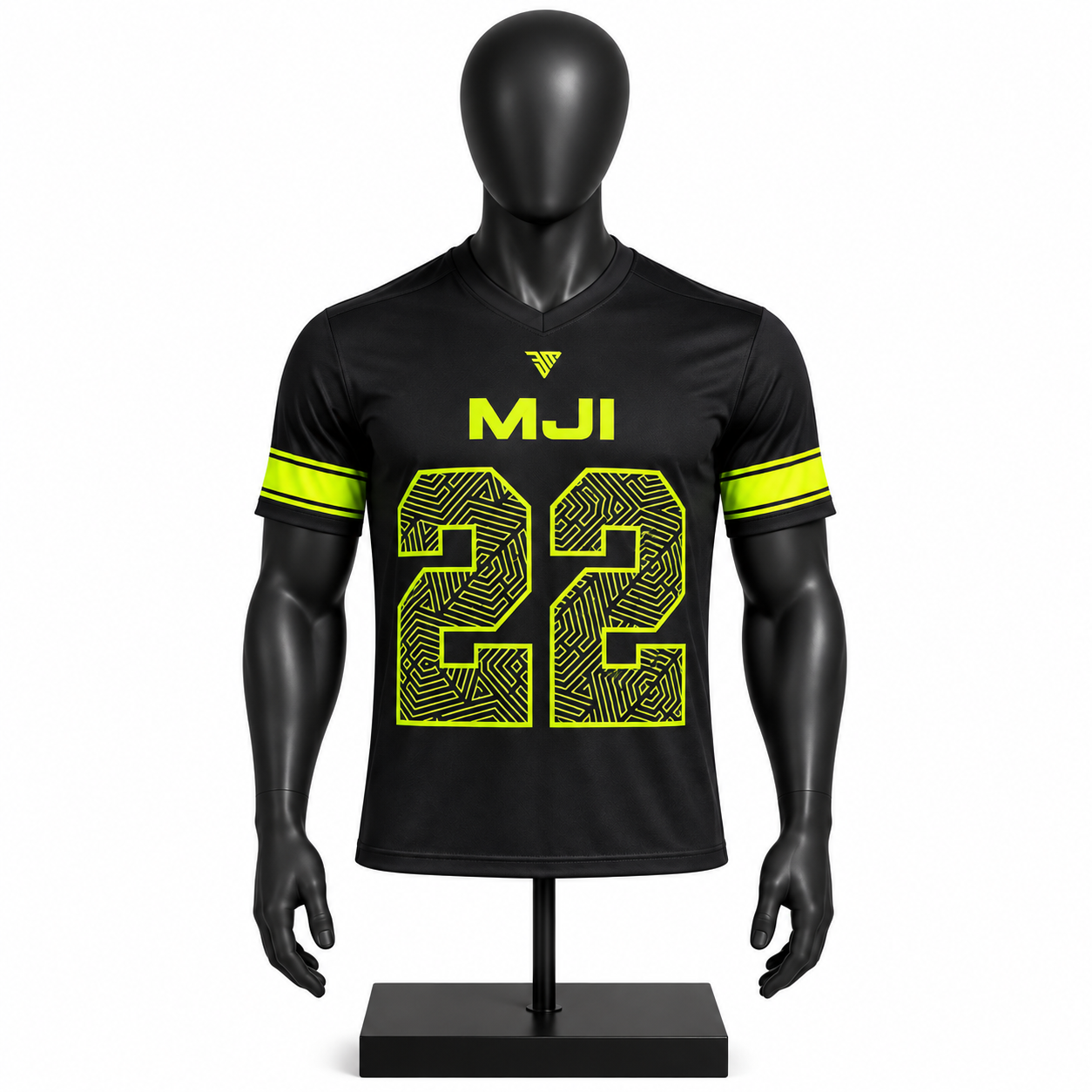Custom black football jersey with fluorescent yellow green team design