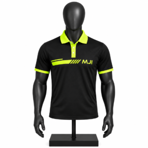 Men's polo shirt in black and neon green with custom branding