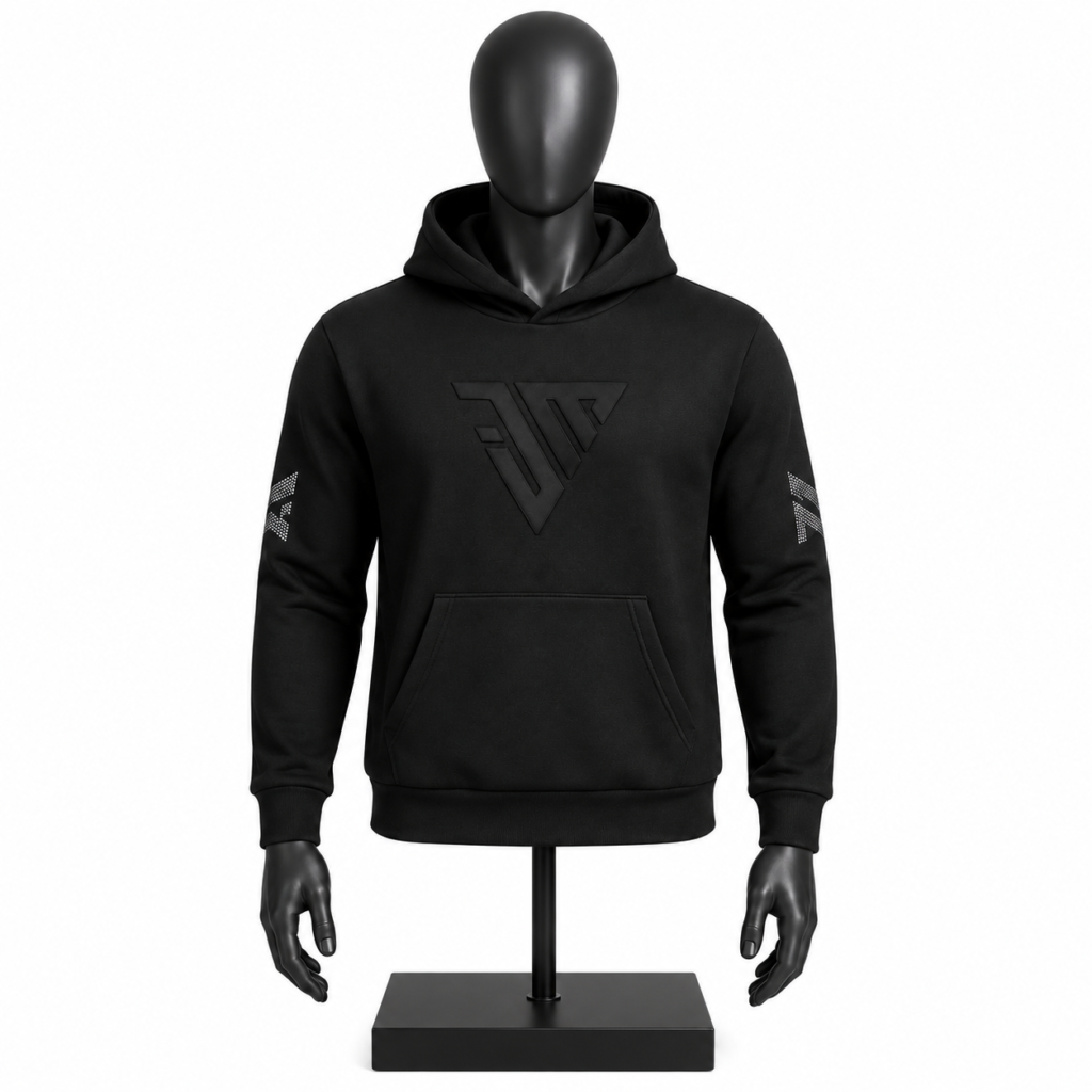 Men's Black Hoodie with custom graphic design and kangaroo pocket