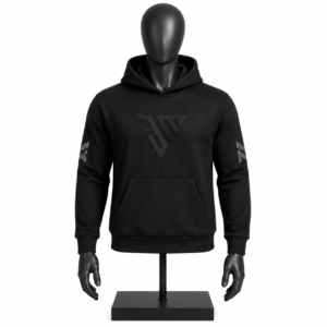 Men's Black Hoodie with custom graphic design and kangaroo pocket