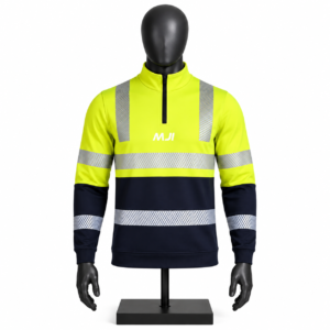 Men's High Visibility Quarter Zip Pullover with reflective-style stripes