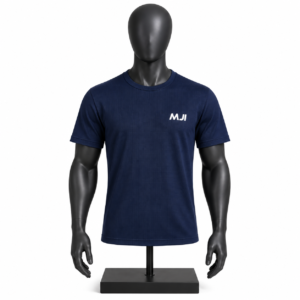 Men's Navy Blue Sports T-Shirt with textured fabric and MJI branding