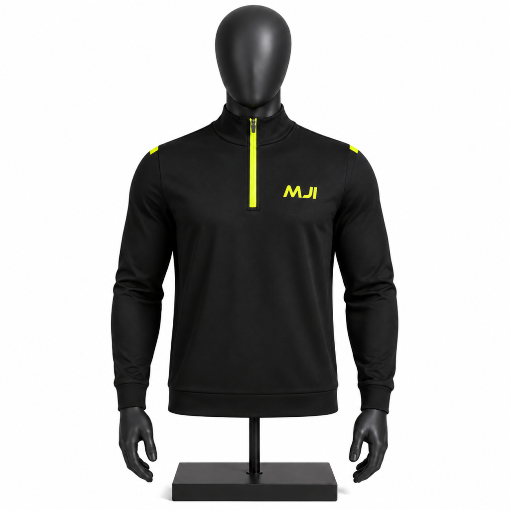 Men's Black Quarter Zip Pullover with neon yellow zipper