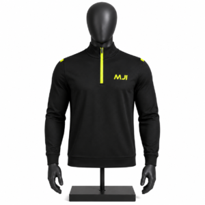 Men's Black Quarter Zip Pullover with neon yellow zipper
