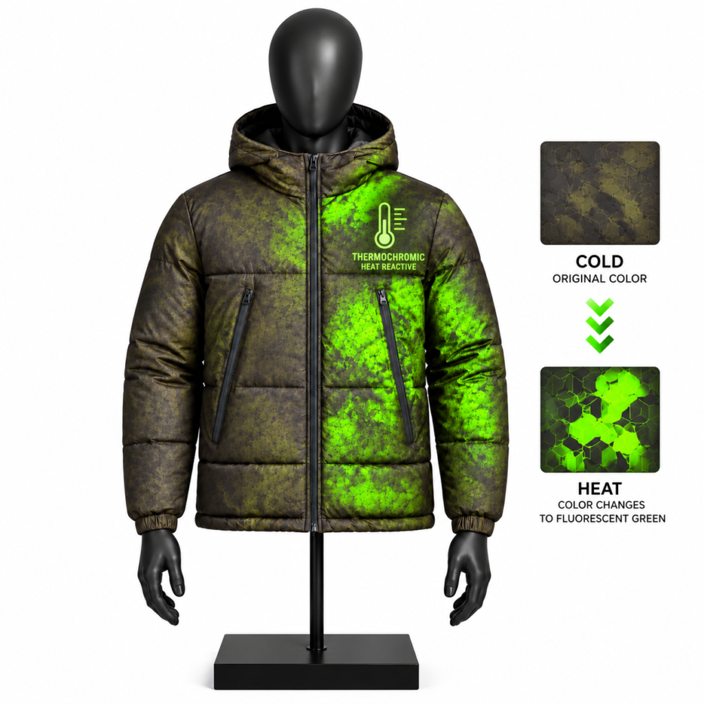 Thermochromic Puffer Jacket with heat reactive color changing design