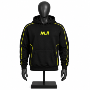 Men's Black Hoodie with neon piping and custom MJI branding