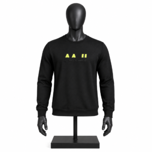 Men's Graphic Sweatshirt in black with fluorescent yellow custom artwork