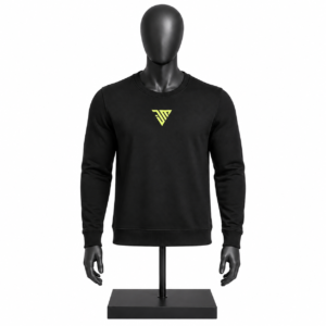 Men's Black Crewneck Sweatshirt with fluorescent yellow custom graphic branding