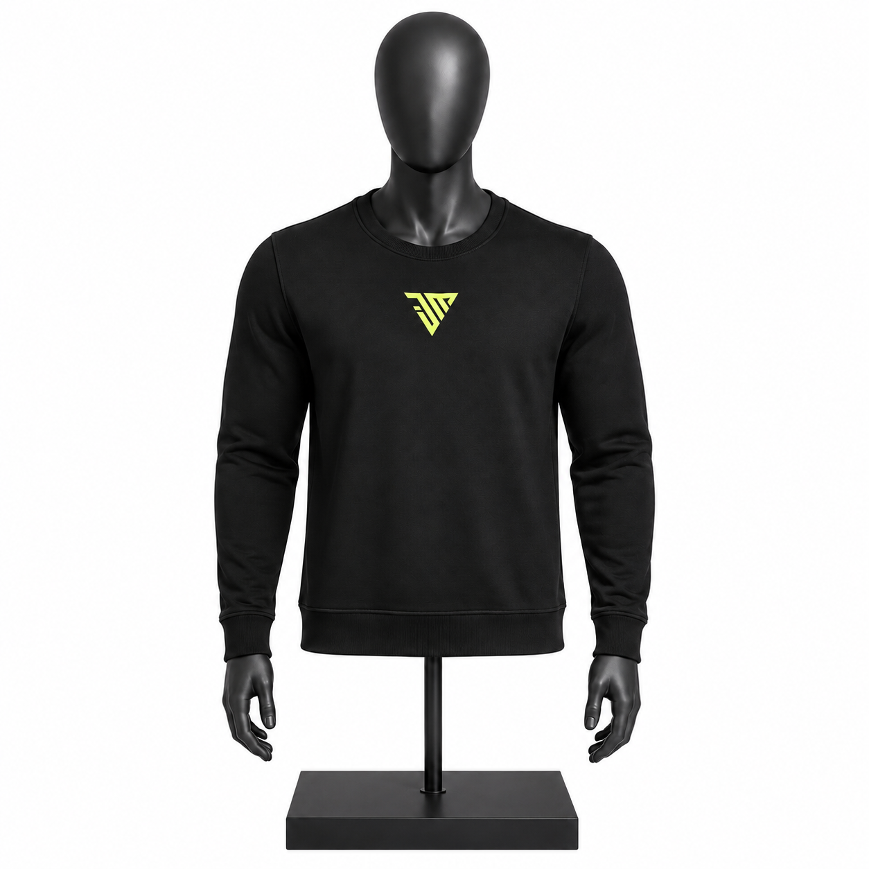 Men's Black Crewneck Sweatshirt with fluorescent yellow custom graphic branding