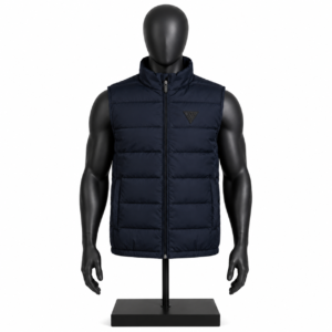 Men's Quilted Puffer Vest in navy blue with padded construction and custom branding
