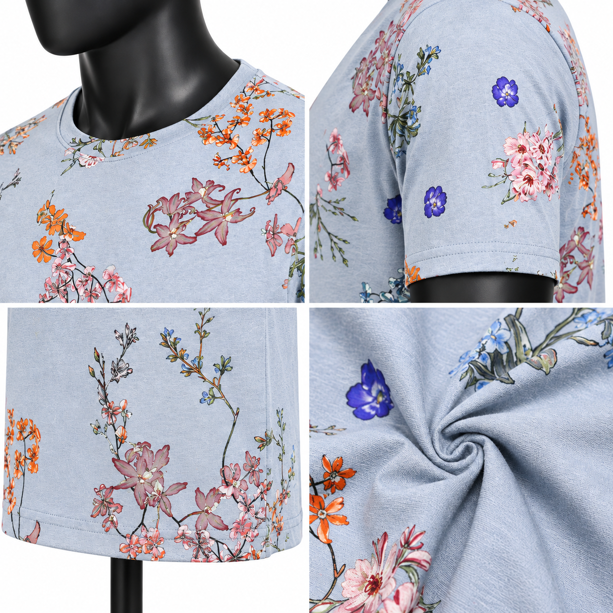 Men's Floral Print T-Shirt – Custom Printed Short Sleeve Tee - Image 4