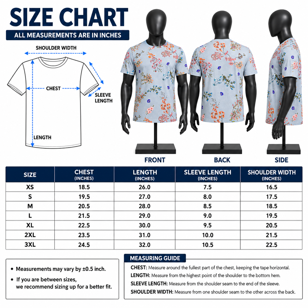 Men's Floral Print T-Shirt – Custom Printed Short Sleeve Tee - Image 5