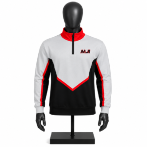 Men's 1/4 Zip Performance Top in white black and red custom sportswear design