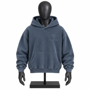 Men's Patterned Hoodie in blue grey with custom MJI branding