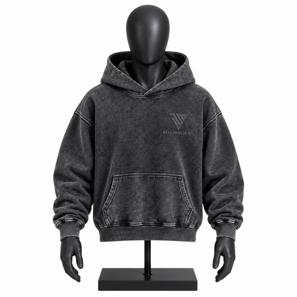 Men's Black Hoodie with tonal patterned design and custom MJI branding