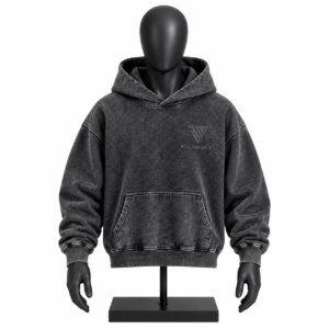 Men's Black Hoodie with tonal patterned design and custom MJI branding