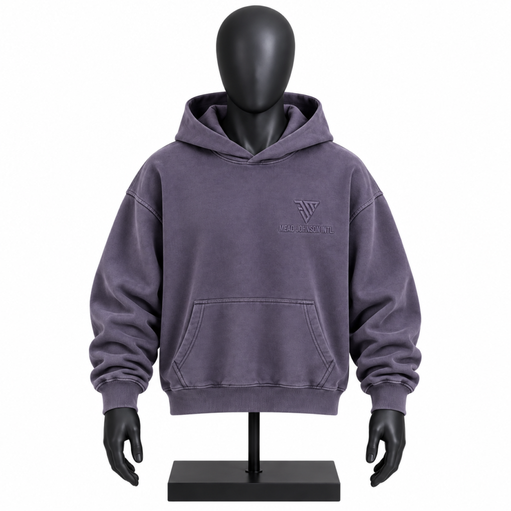Men's Purple Hoodie with custom MJI branding and kangaroo pocket