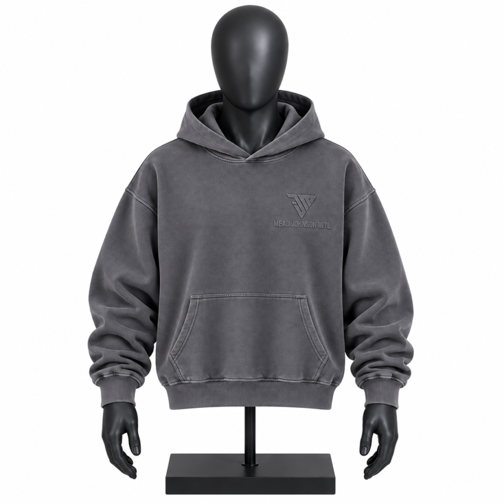 Men's Grey Hoodie with custom MJI branding and kangaroo pocket