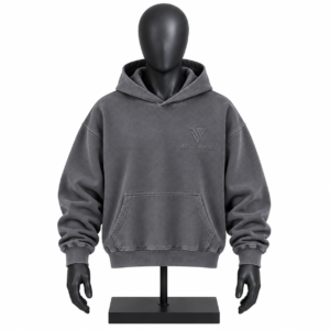 Men's Grey Hoodie with custom MJI branding and kangaroo pocket