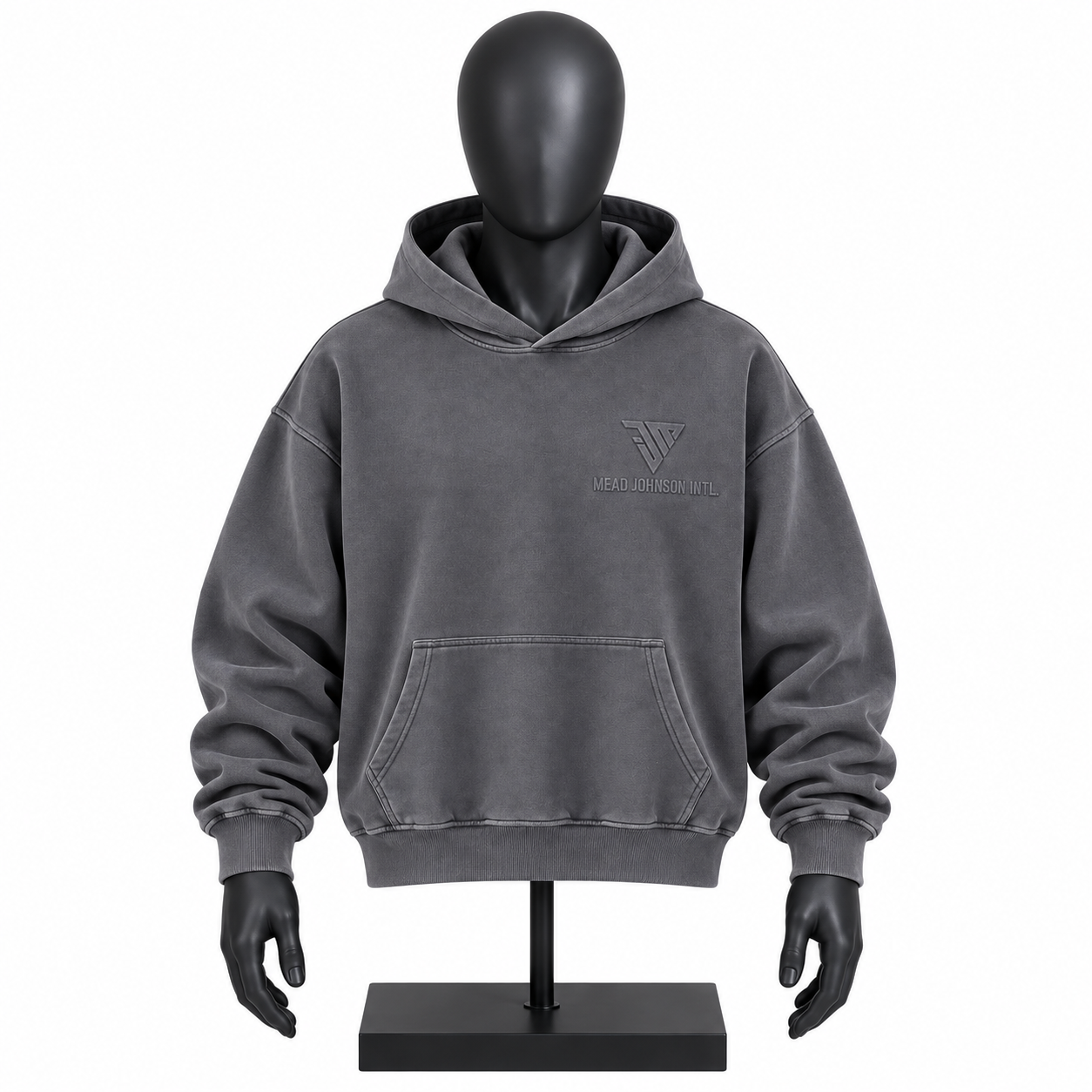Men's Grey Hoodie with custom MJI branding and kangaroo pocket