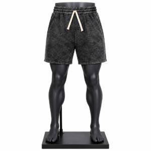 Men's Acid Wash Shorts in dark charcoal with drawstring waist and side pockets