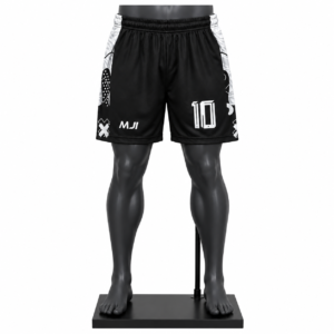 Men's Athletic Shorts in black with custom basketball graphics and MJI branding
