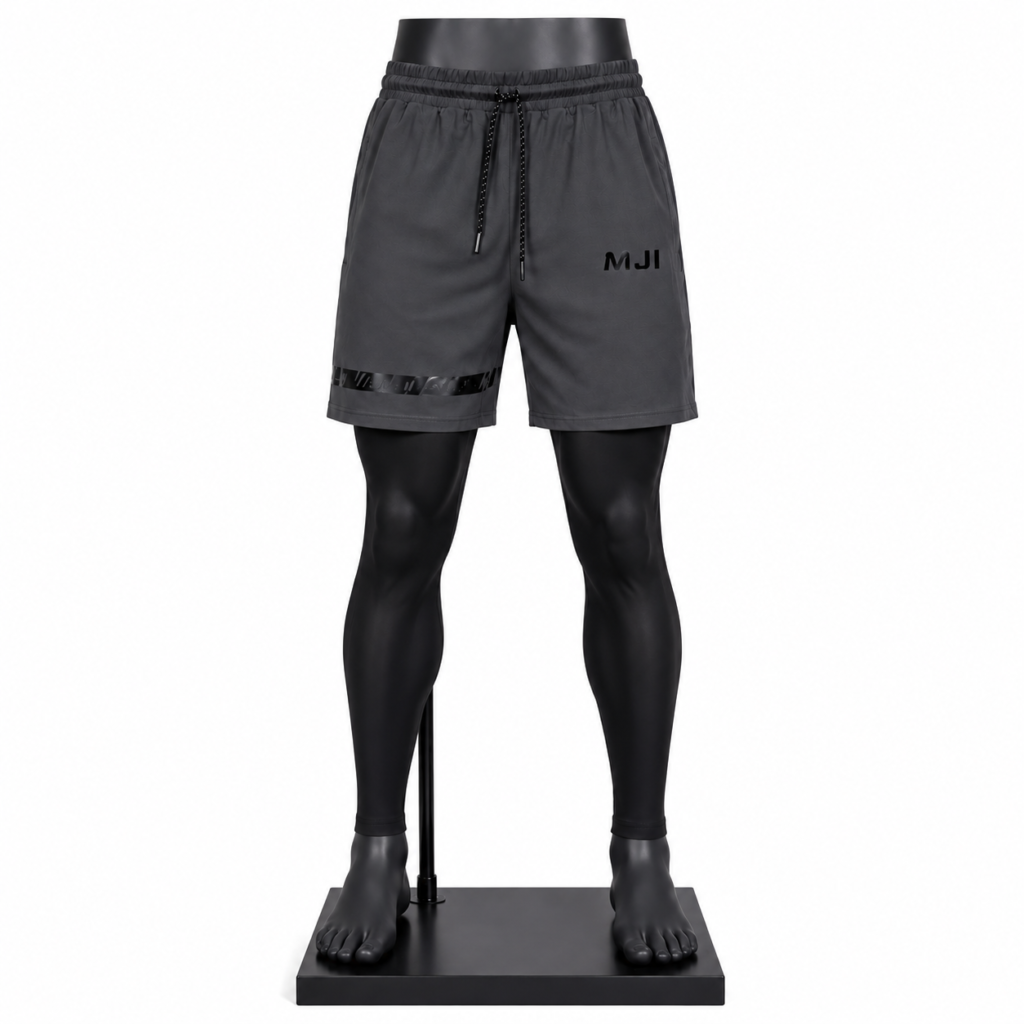 Men's 2-in-1 Training Shorts with inner leggings and custom MJI branding