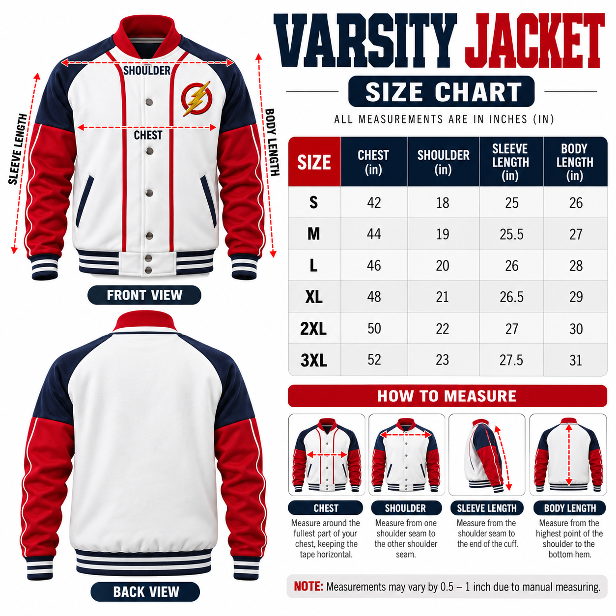 Men's White Varsity Jacket – Custom Red & Navy Letterman Jacket - Image 5