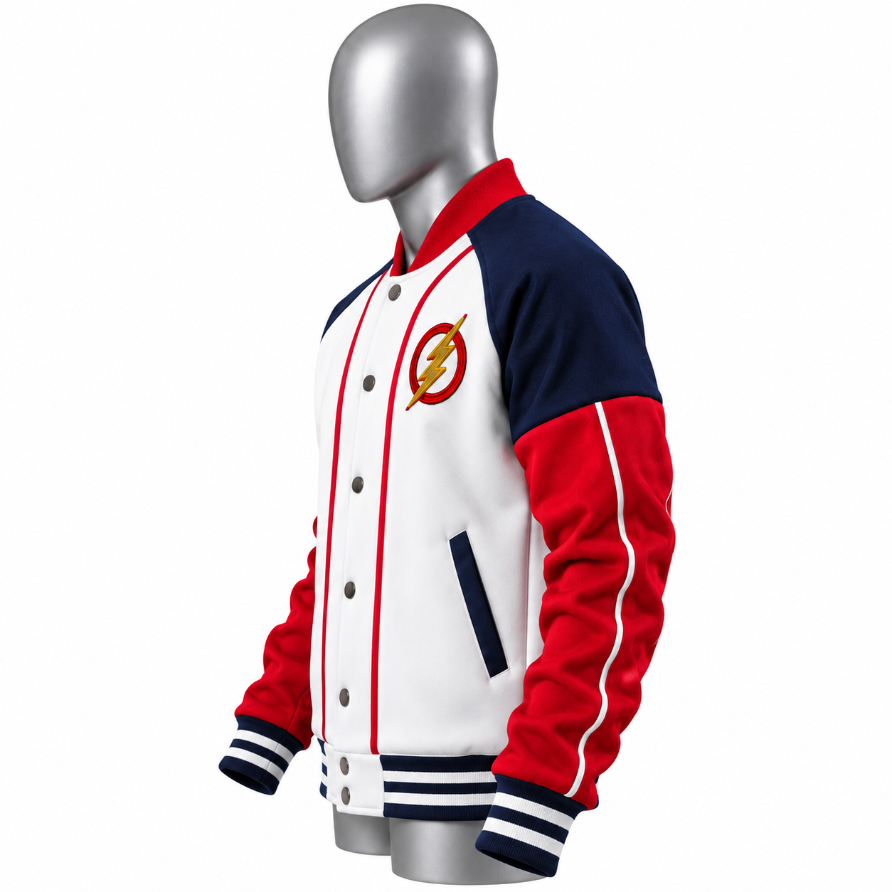 Men's White Varsity Jacket – Custom Red & Navy Letterman Jacket - Image 3