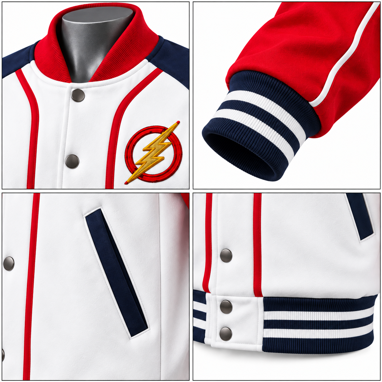 Men's White Varsity Jacket – Custom Red & Navy Letterman Jacket - Image 4