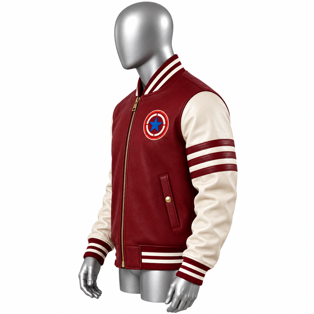Men's Red Varsity Jacket – Custom Cream Sleeve Letterman Jacket - Image 3