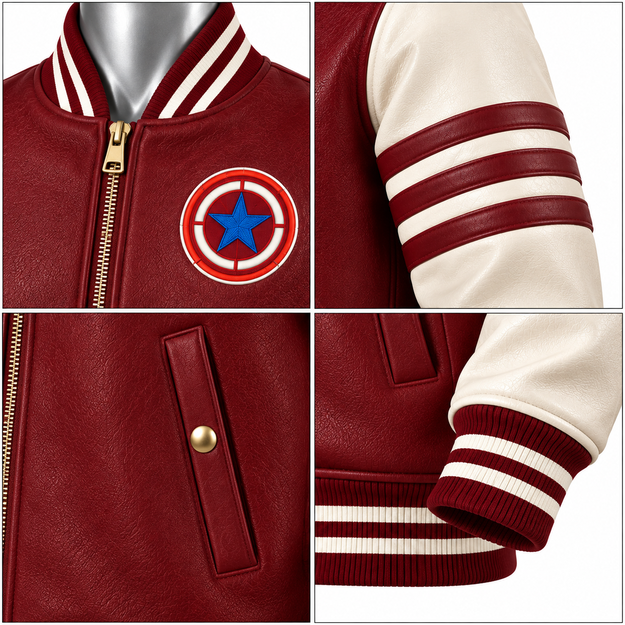 Men's Red Varsity Jacket – Custom Cream Sleeve Letterman Jacket - Image 4