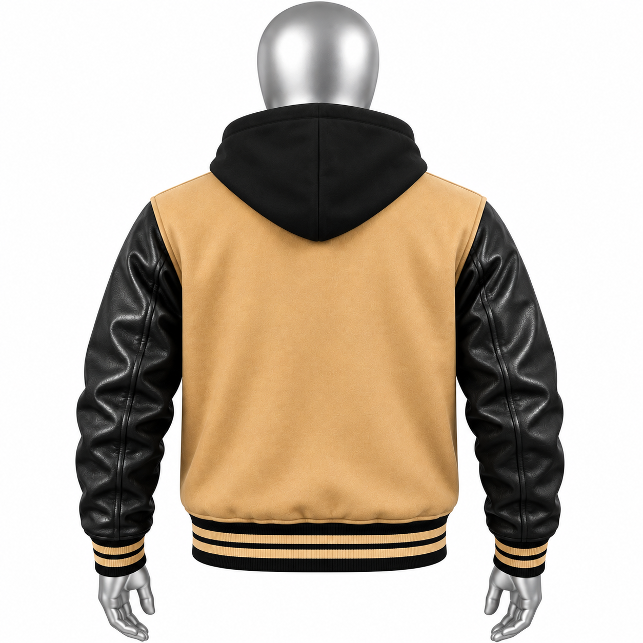 Men's Beige Varsity Jacket – Custom Hooded Letterman Jacket - Image 2