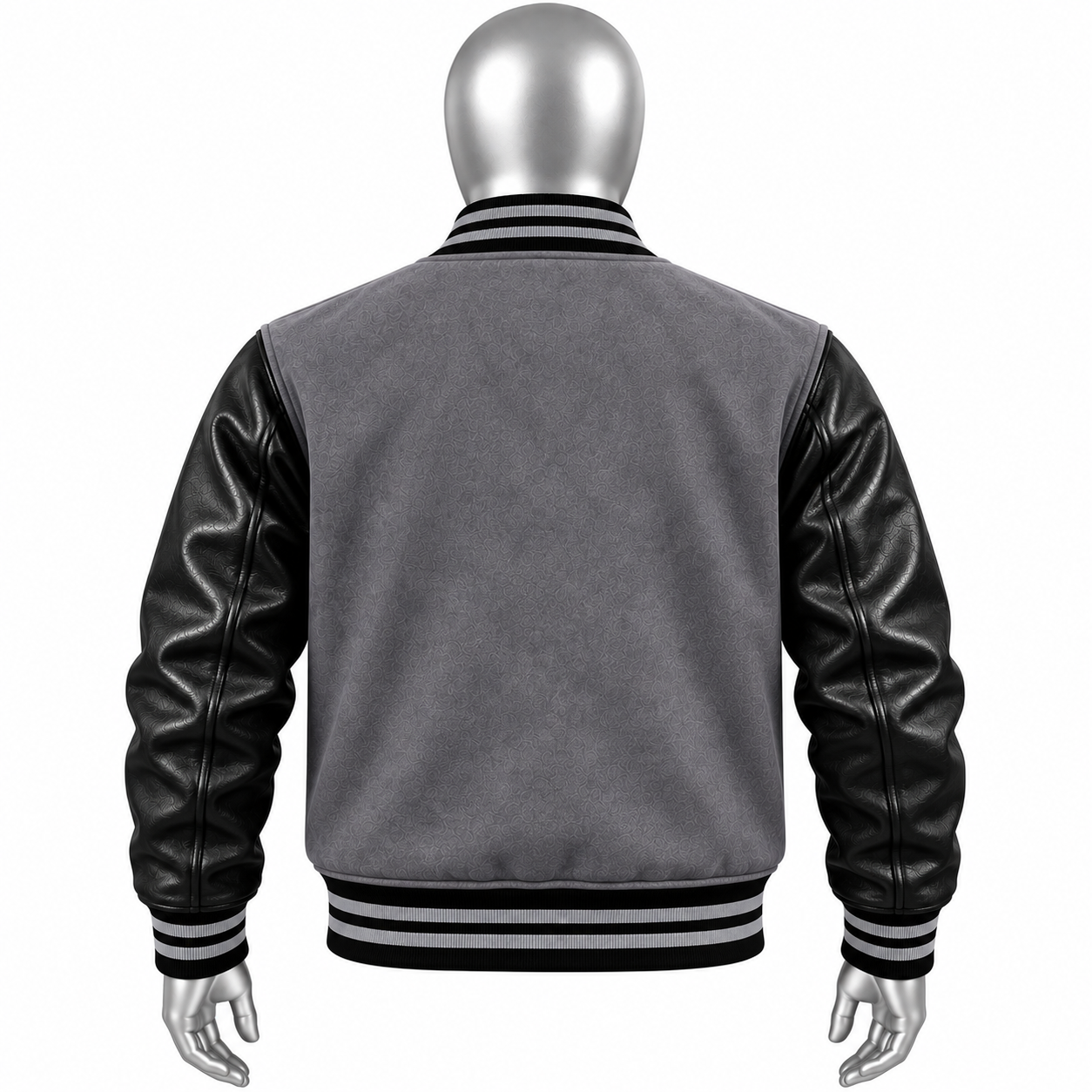 Men's Grey Varsity Jacket – Custom Black Sleeve Letterman Jacket - Image 2