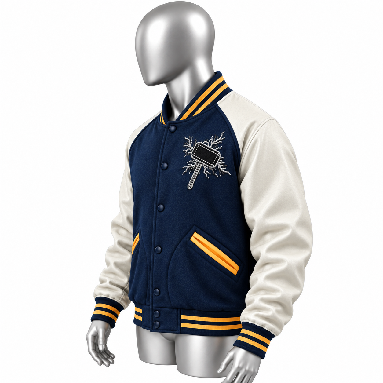 Men's Navy Varsity Jacket – Custom Cream Sleeve Letterman Jacket - Image 3