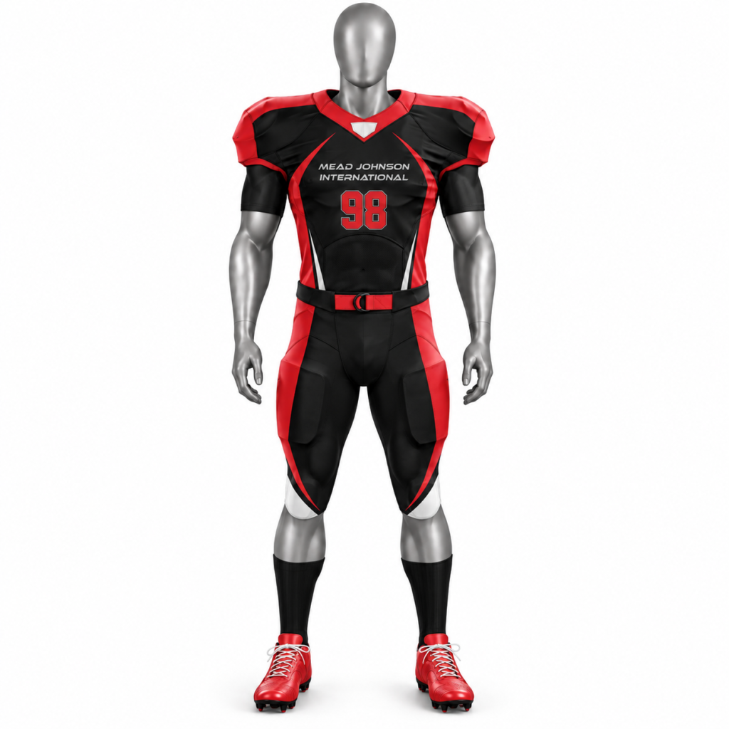 Men's Red American Football Uniform with black and red custom football jersey and pants