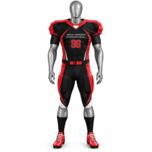 Men's Red American Football Uniform with black and red custom football jersey and pants