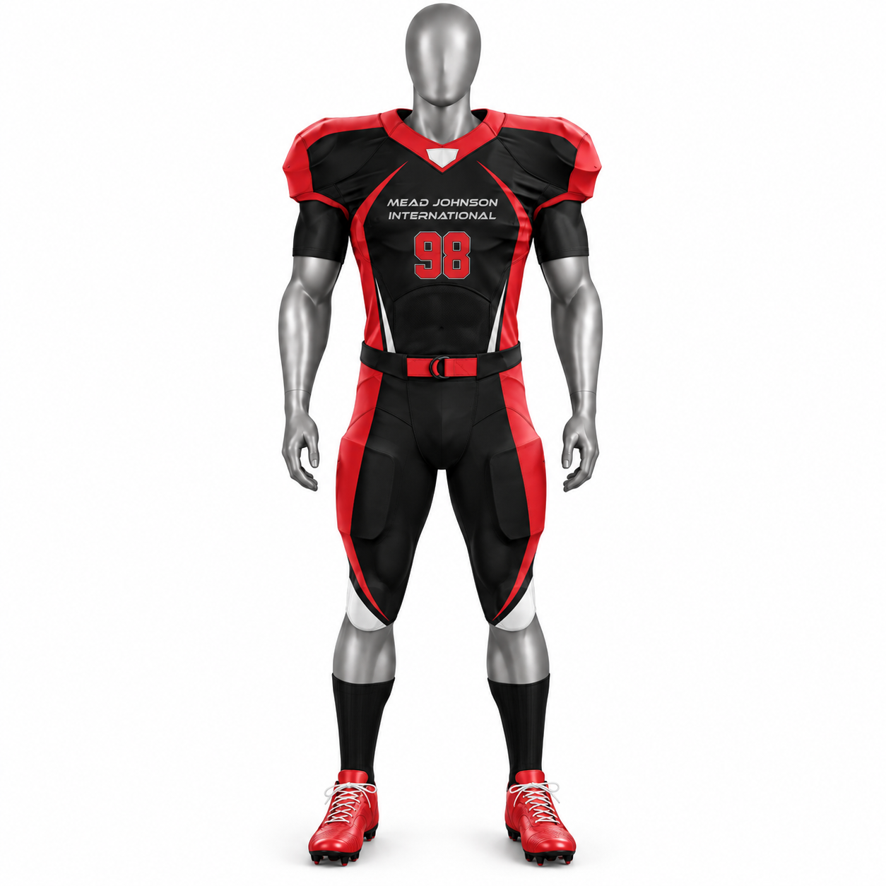 Men's Red American Football Uniform with black and red custom football jersey and pants