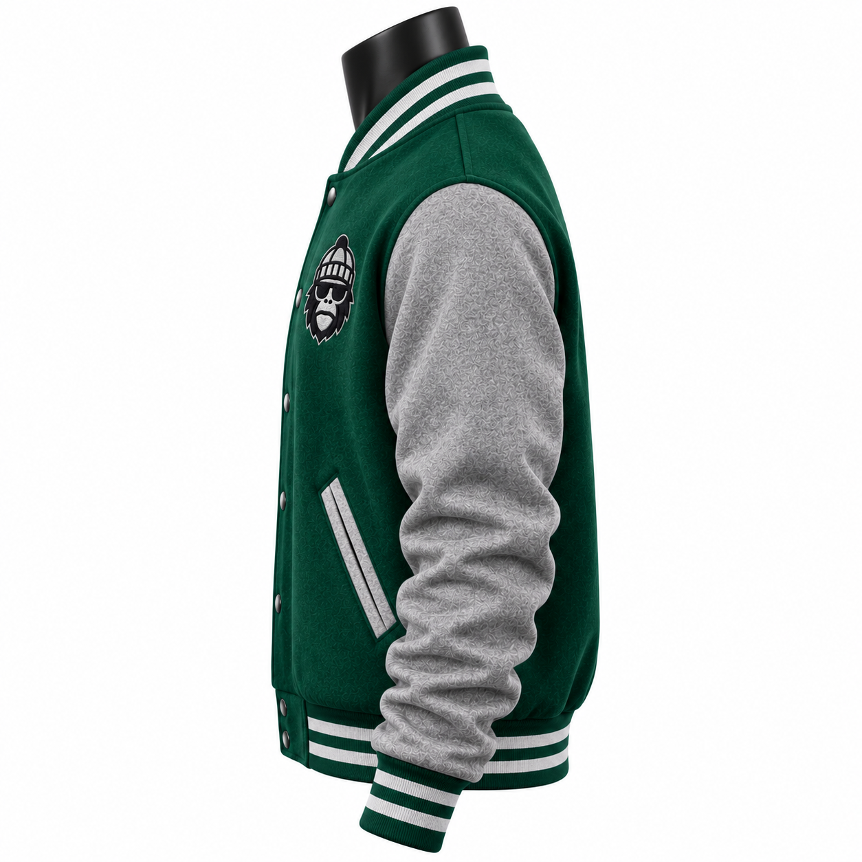 Men's Varsity Jacket – Custom Green & Grey Letterman Jacket - Image 3