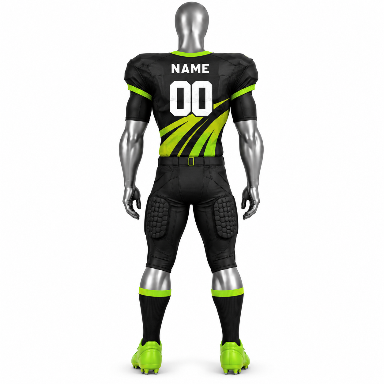 Men's Black American Football Uniform – Custom Neon Green Football Jersey & Pants - Image 2
