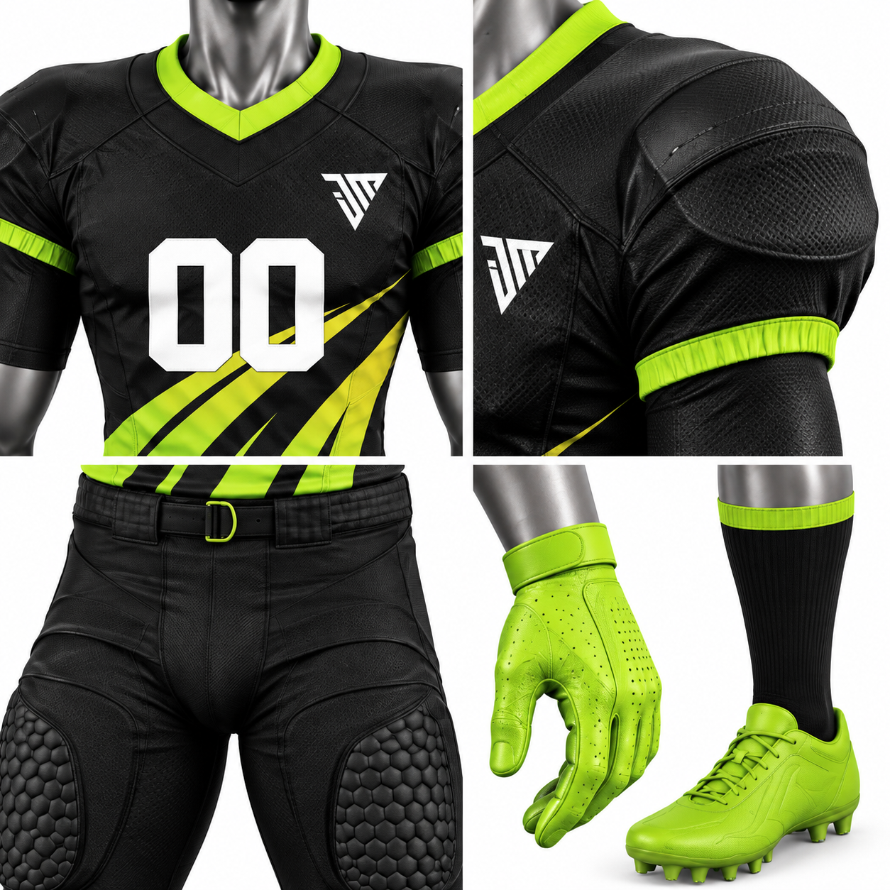 Men's Black American Football Uniform – Custom Neon Green Football Jersey & Pants - Image 4
