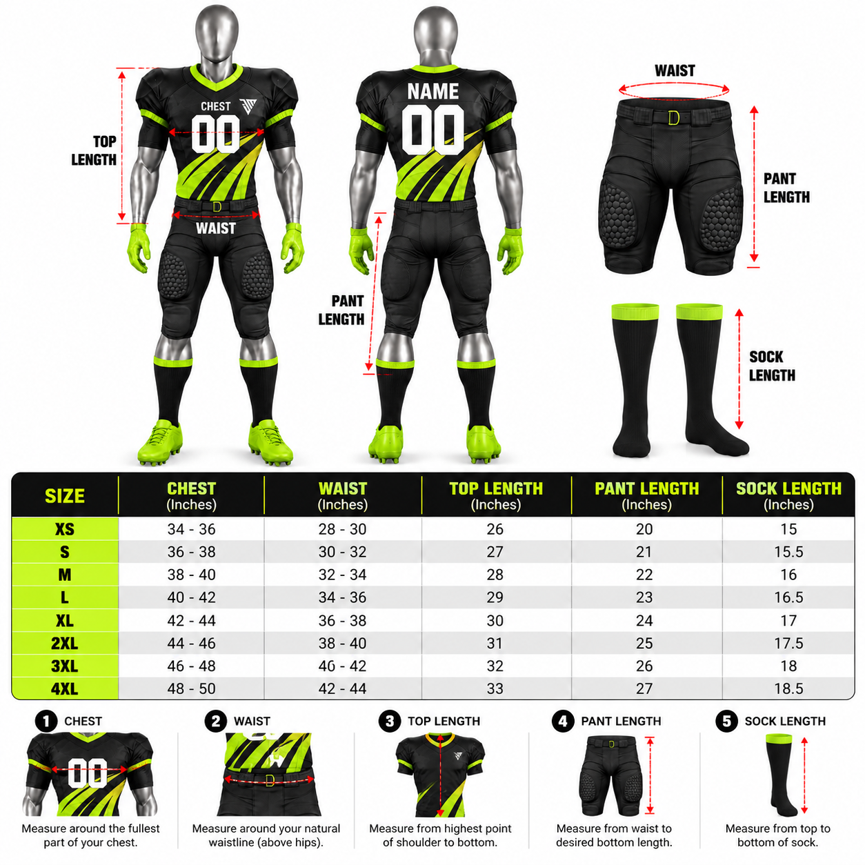 Men's Black American Football Uniform – Custom Neon Green Football Jersey & Pants - Image 5