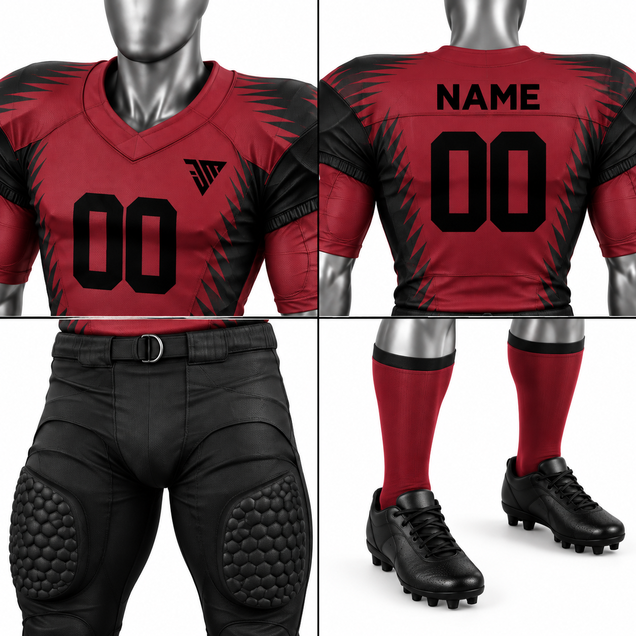 Men's Red Black American Football Uniform – Custom Football Jersey & Pants - Image 4