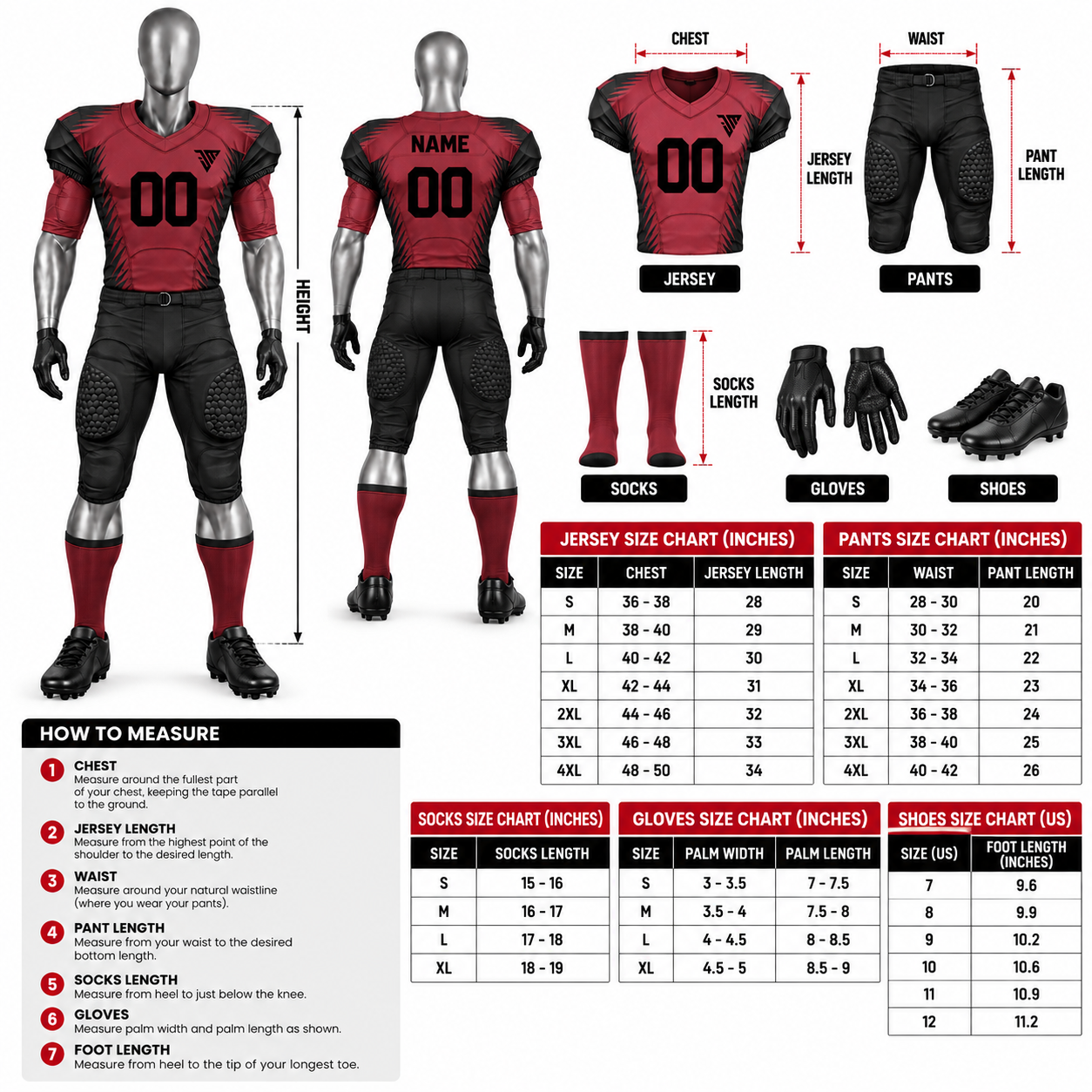 Men's Red Black American Football Uniform – Custom Football Jersey & Pants - Image 5