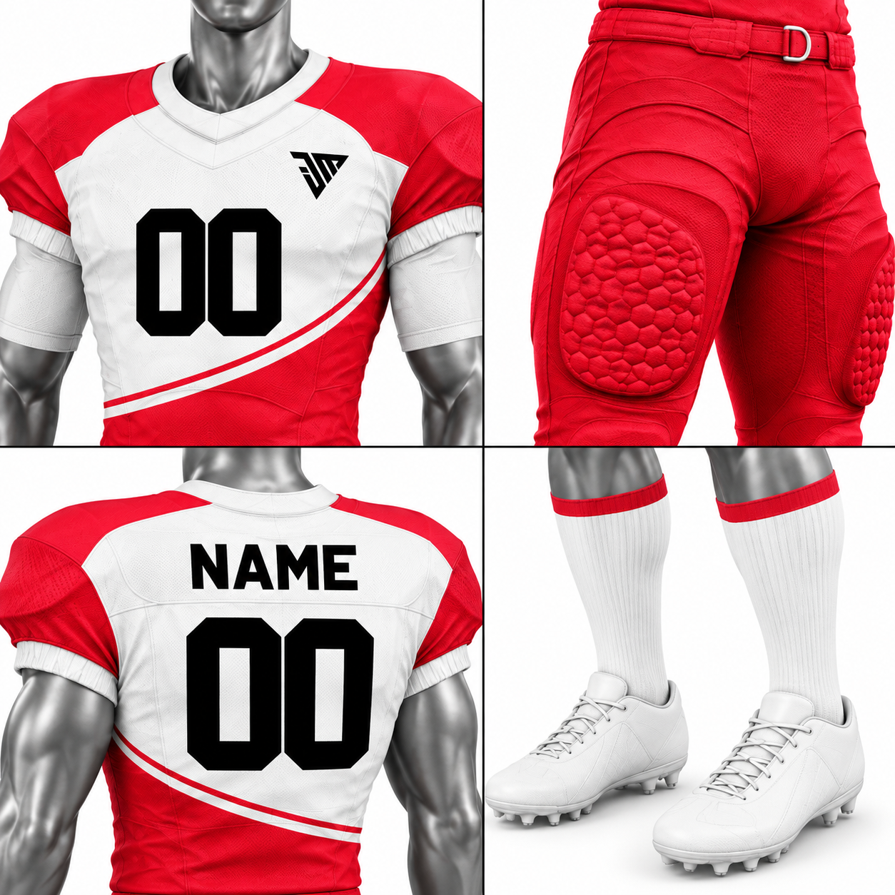 Men's Red White American Football Uniform – Custom Football Jersey & Pants - Image 4