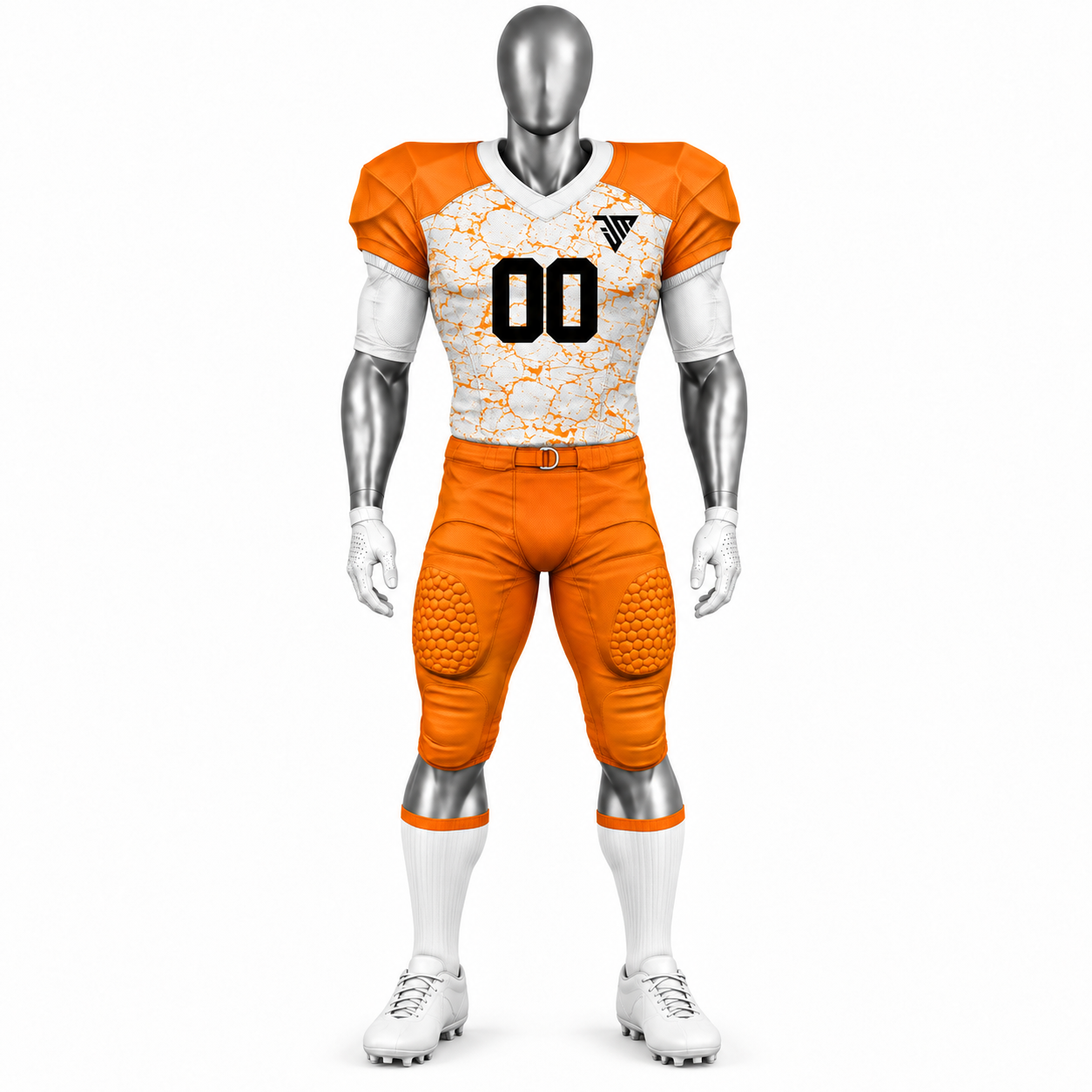 American Football Uniform with custom orange and white football jersey and pants