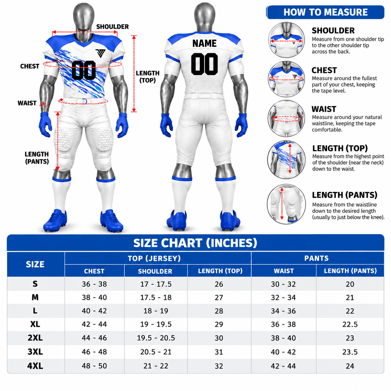 Men's Blue & White American Football Uniform – Custom Football Jersey & Pants - Image 5